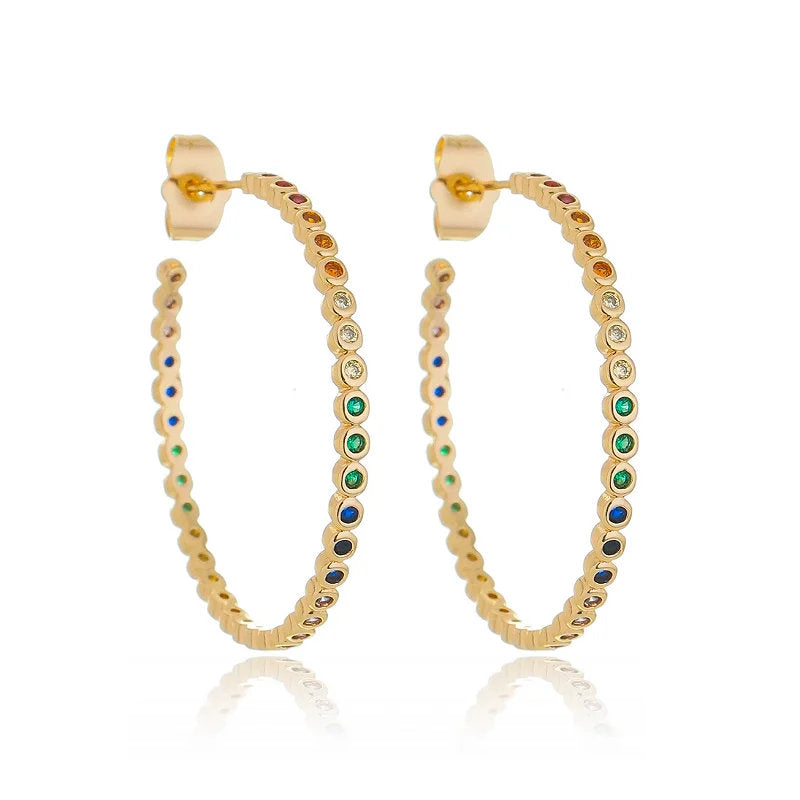 COLORFUL ZIRCONIA HOOP EARRINGS