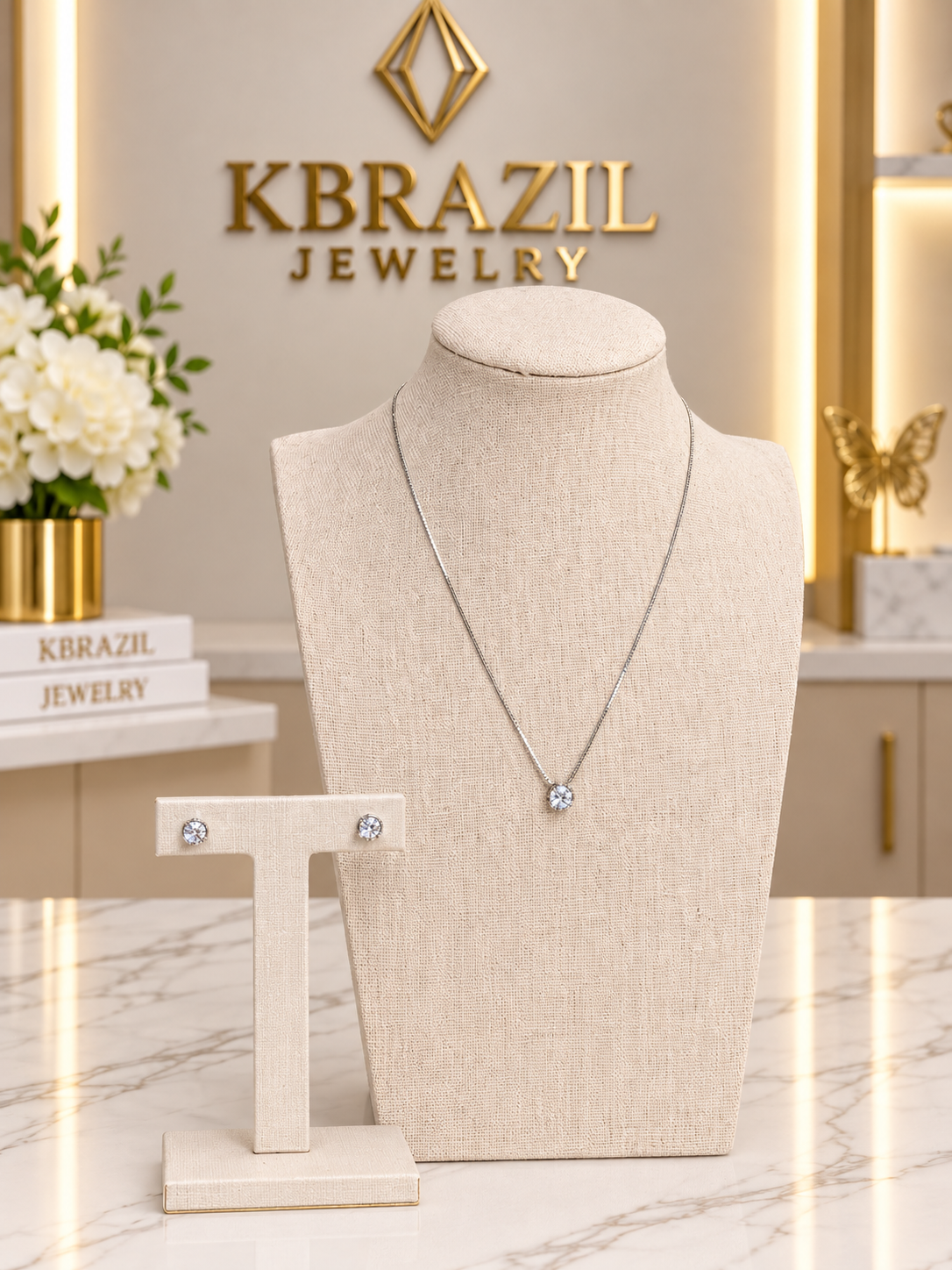 Classic Solitaire Necklace & Stud Earrings Set