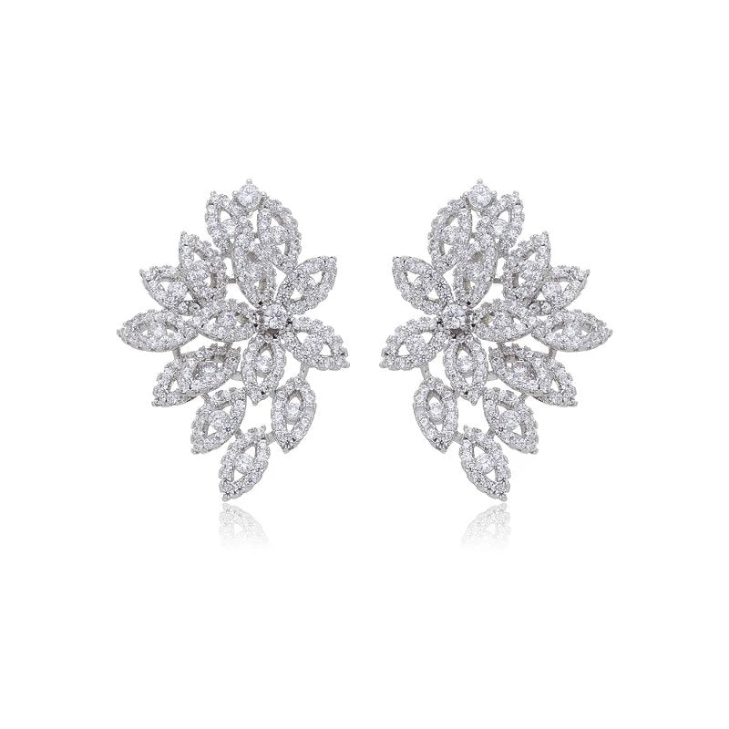 WHITE RHODIUM PLATED ZIRCONIA FLOWER EARRING