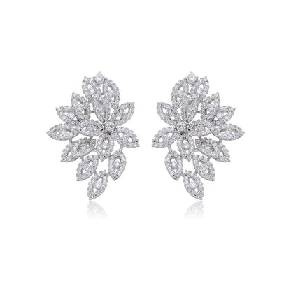 WHITE RHODIUM PLATED ZIRCONIA FLOWER EARRING