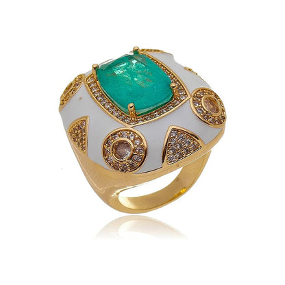 18K GOLD PLATED ENAMEL RING WITH ZIRCONIA