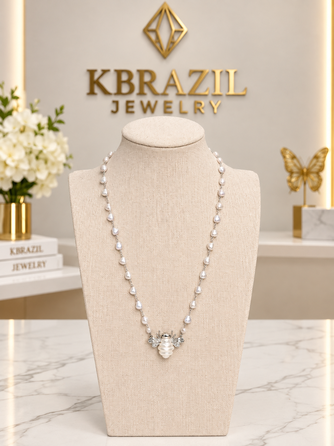 Pearl Bee Pendant Necklace