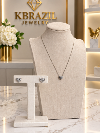 Eternal Love Sparkling Heart Necklace & Earrings Set