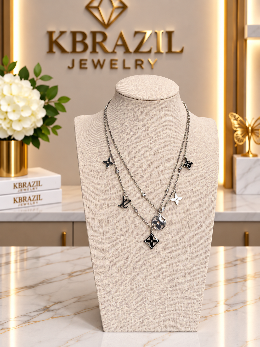 Silver-Tone Layered Charm Necklace