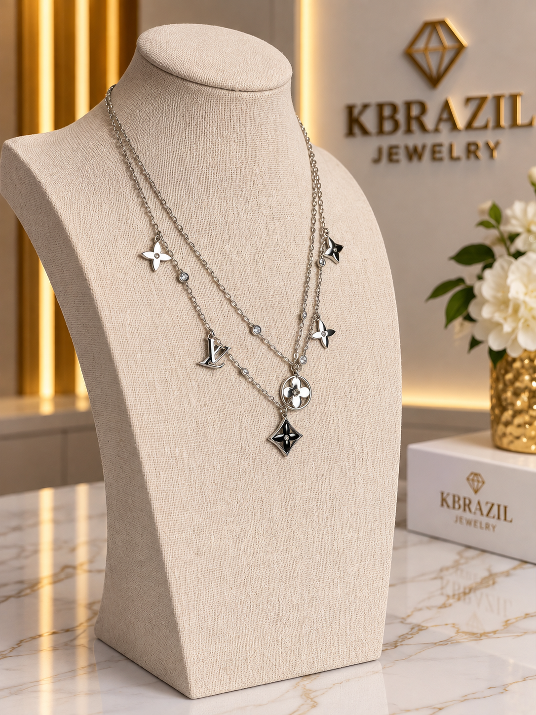 Silver-Tone Layered Charm Necklace