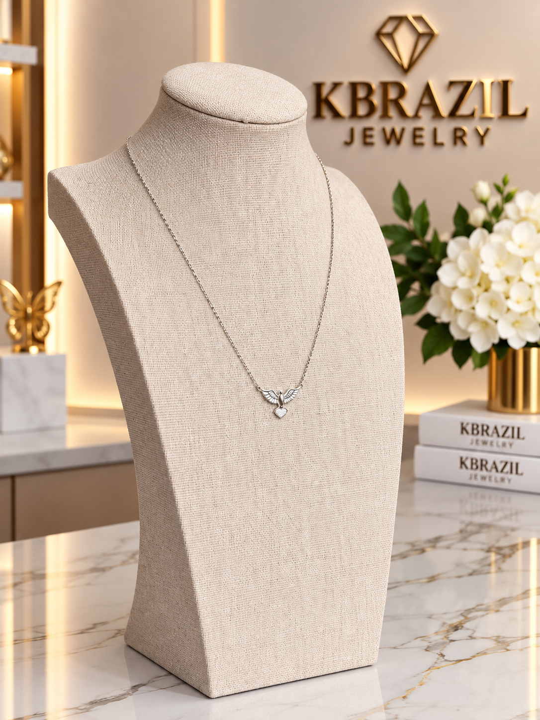 Angel Wings Heart Pendant Necklace
