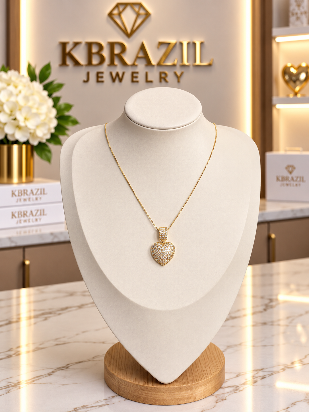 Golden Sparkle Heart Pendant Necklace