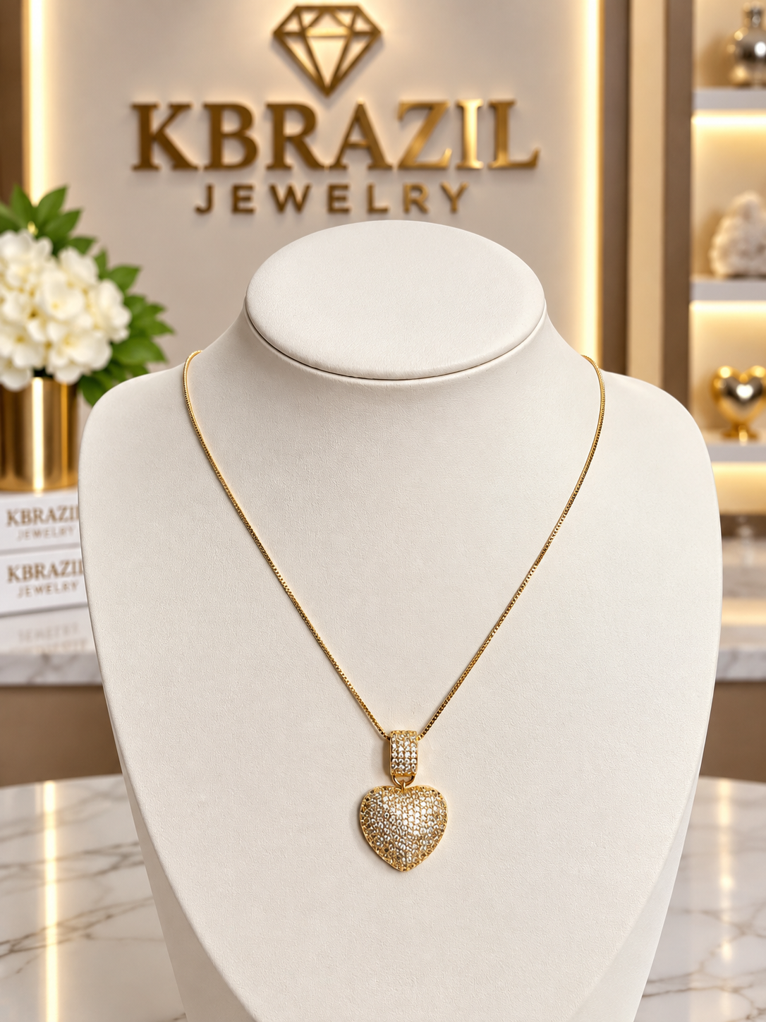 Golden Sparkle Heart Pendant Necklace