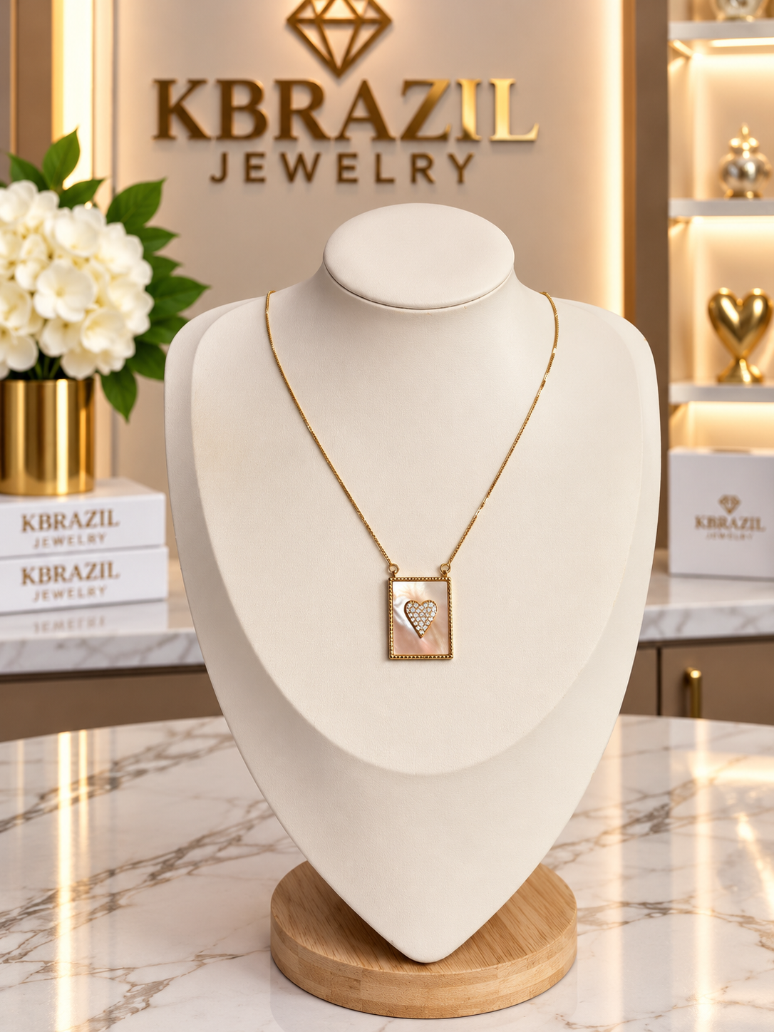 Golden Heart Mother-of-Pearl Pendant Necklace