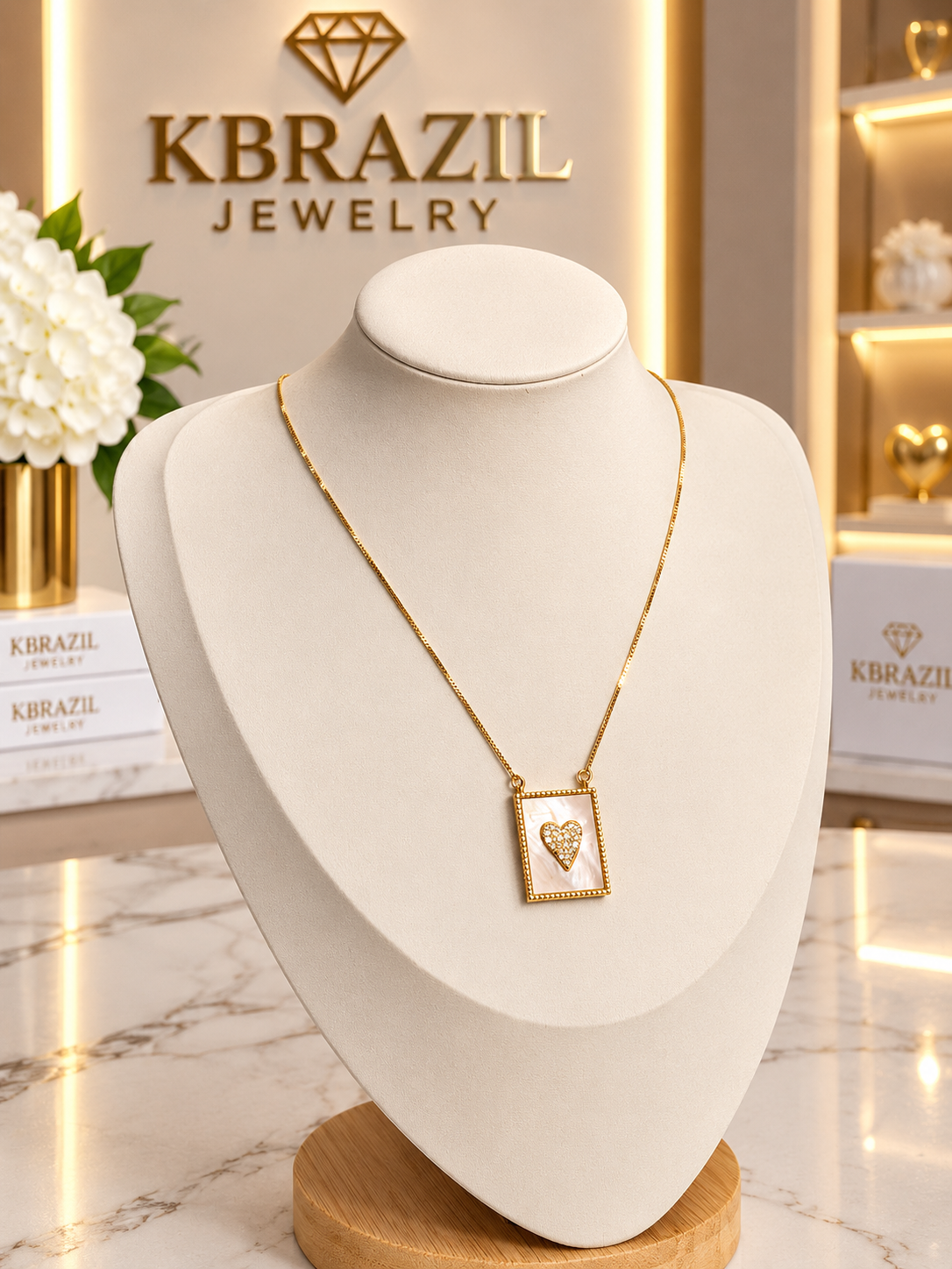 Golden Heart Mother-of-Pearl Pendant Necklace