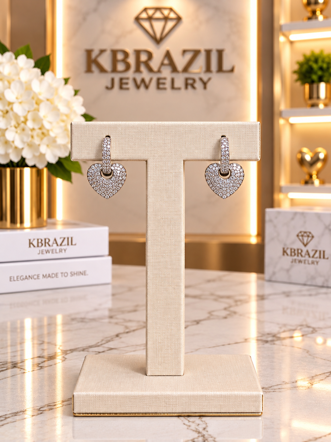 Silver Sparkling Heart Drop Earrings