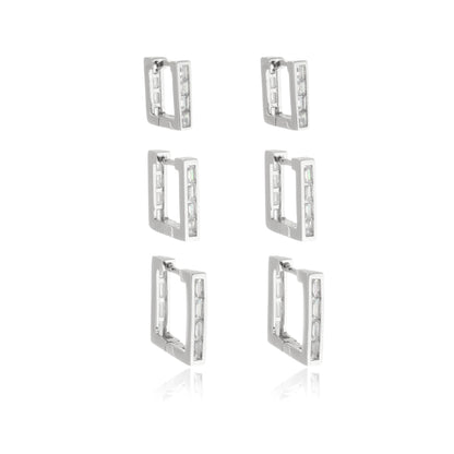 RHODIUM SQUARE HOOP EARRING WITH CRYSTAL
